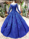 Elegant Royal Blue Long Sleeves Ball Gown Lace up Puffy Quinceanera Dress with Appliques P1136