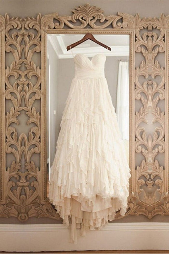 Elegant Sweetheart Spaghetti Straps Chiffon Ruffles Wedding Dresses Bridal Dresses