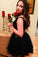 Flare Little Black Floral Homecoming Dress V Neck with Flowers Short Prom Dresses