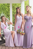 Elegant A Line Maxi Chiffon Long Mismatched Modest Purple Bridesmaid Dresses