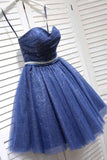 Glitter Sweetheart Blue Short Prom Homecoming Dresses Beads with Sequins Ruffles