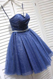Glitter Sweetheart Blue Short Prom Homecoming Dresses Beads with Sequins Ruffles