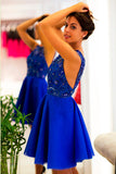 Royal Blue Sleeveless Appliques Short Homecoming Dresses