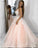 Princess V Neck Pink Long Tulle Lace Appliques Open Back Party Dress Prom Dresses