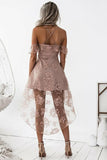 Cute A-Line High Low Blush Pink Spaghetti Straps Lace Short Homecoming Dresses