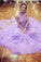 Halter A-line Lavender Tulle Prom Dress with Open Back Long Evening Dresses