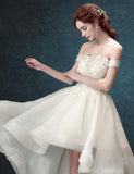 Ivory High Low Off the Shoulder Bridal Dress With Appliques Beach Wedding Dress