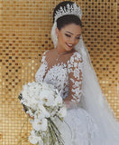 Long Sleeve Lace Wedding Dress Mermaid Beads Lace Appliques Wedding Gowns
