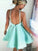 Mint satins backless A-line short dress mini party dresses