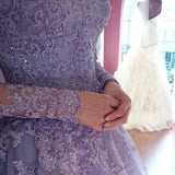 Ball Gown Jewel Long Sleeves Floor-Length Lace Tulle