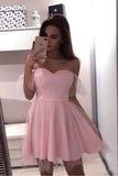 Pink Polka Dot Off the Shoulder Homecoming Dresses Sweetheart Neck Mini Hoco Dress