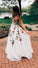 Princess Lace White Prom Dresses V Neck Backless Appliques Long Evening Dresses