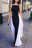 Elegant black & white chiffon long prom dresses summer dress with