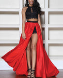 Black/Red Two Piece Shorts Prom Dresses