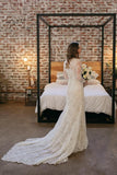 Rustic Sheath Long Sleeves Wedding Dress With Lace Beading Vintage Beach Bridal Dress