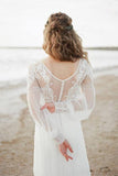 Elegant A Line See Through Long Sleeve Lace Appliques Ivory Beach Wedding Dresses