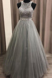 Gorgeous c A-line Scoop Beaded Long Prom Dresses Evening Gowns
