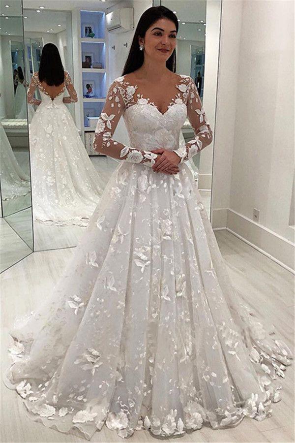Unique Design Cap Sleeves Lace Illusion Popular Wedding Dresses, Princ –  SposaBridal