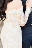 Gorgeous Off the Shoulder White Lace Long Sleeves Mermaid Wedding Dress