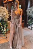 A-Line/Princess Sleeveless V-Neck Floor-Length Rhinestone Tulle Dresses Evening