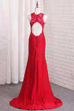 2024 Open Back Straps Mermaid Prom Dresses Spandex With Applique