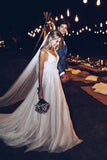 A Line Spaghetti Straps V Neck Beach Wedding Dresses Backless Summer Bridal Dresses STB15494