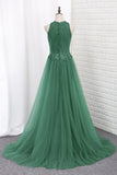 Prom Dresses Scoop Lace & Tulle With Applique Mermaid Sweep