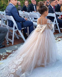 Ball Gown Long Sleeve Tulle Appliques Flower Girl Dresses with Bowknot, Baby Dresses STB15560