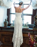 Elegant Lace Off White Sheath Prom Dresses, Lace Simple Wedding Dresses STB15171