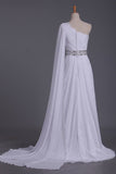 White Prom Dress One Shoulder Pleated Bodice Sheath Beaded Waistline Chiffon Court