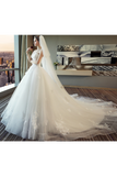 Ball Gown Tulle Wedding Dresses Strapless Appliques Beads Court