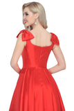 V-Neck Bubble Shoulder A-Line Satin Evening Dress
