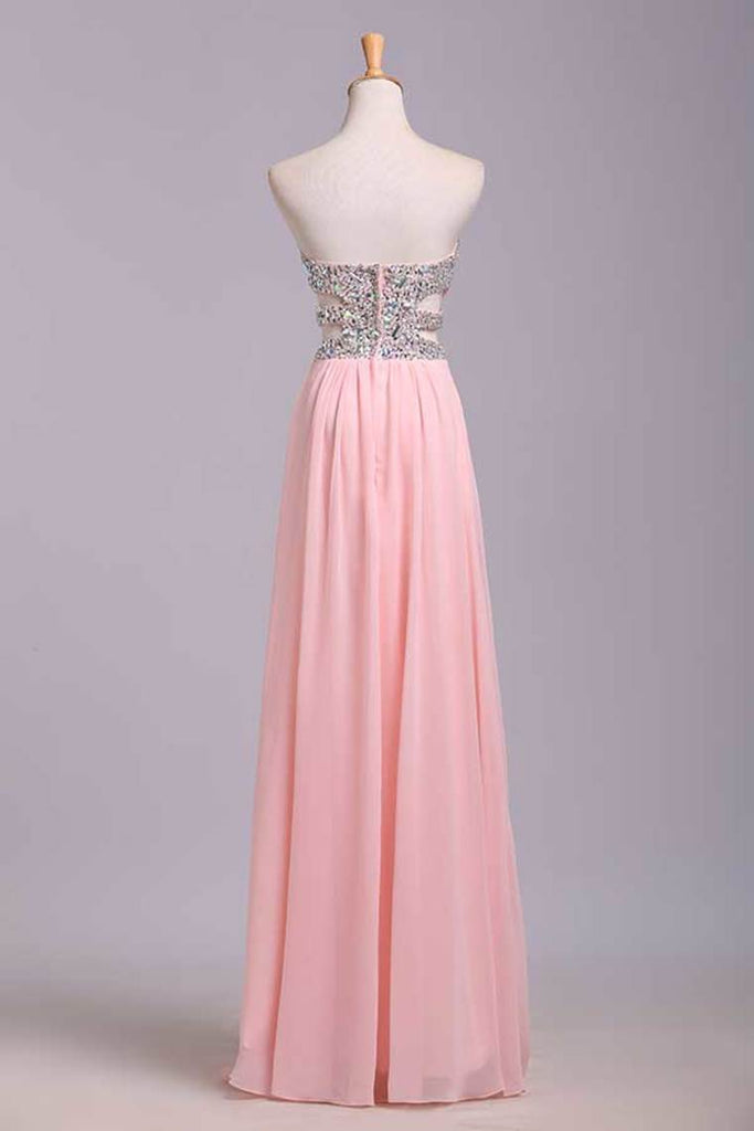 Prom Dresses A-Line Sweetheart Chiffon Floor Length With Beading/Sequins