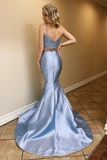 Two Piece Satin Prom Dresses With Lace Spaghetti Straps Mermaid Long Party STBPLPBLEY2