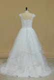 A Line Wedding Dresses Cap Sleeve With Applique Tulle