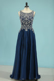 A Line Prom Dresses Scoop Chiffon With Beading Sweep