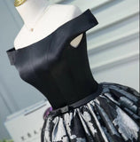 Black Satin Off the Shoulder Cute Homecoming Dresses Short Prom Dress Hoco Gowns STB14967