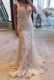 Elegant Cap Sleeve Mermaid V-neck Lace Applique Ivory Wedding Dresses STB15163