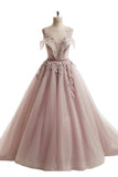Ball Gown Prom Dresses Scoop Brush Train Appliques Fairy Dress Tulle Evening