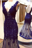 Open Back V Neck With Applique Evening Dresses Tulle &