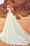 Charming Off The Shoulder Tulle Long Beach Wedding Dress With STBPYAQGZNX