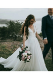 Fairy A-Line V Neck Sleeveless Chiffon Beach Wedding Dresses With Button Simple Bridal STBP6DZLT86