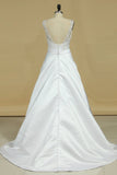 Wedding Dresses A Line Scoop Satin With Beads And