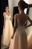 Prom Dresses A Line V Neck Open Back Tulle With