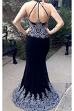 Dark Navy Blue Mermaid Prom Dresses With Appliques Charming Long Formal STBPESSR754