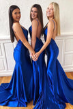 Sexy V Neck Backless Blue Mermaid Prom Dresses, Blue Backless Formal Evening Dresses STB15364