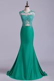 New Arrival Scoop Mermaid Prom Dresses With Applique