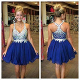 Royal Blue Cute Short Tulle Homecoming Dresses With Beading
