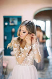 Chic A-Line Long Sleeves Lace Bodice See Through Wedding Dresses Backless Country Wedding STBPY73AEE8