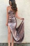 Sexy Mermaid Strapless Sequins Prom Dresses with Slit, Long Evening STB20439